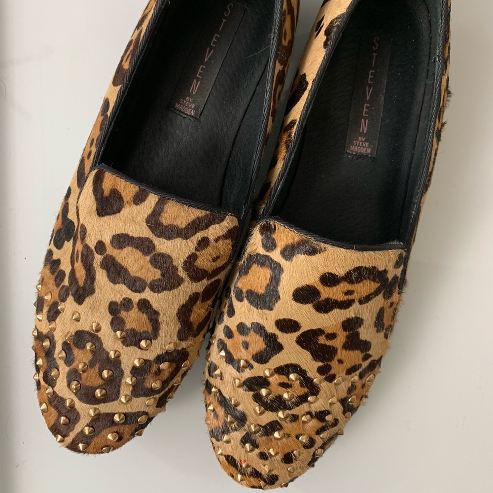 Steven by Steve Madden Leopard-Print Studded Flats - Tan/Black